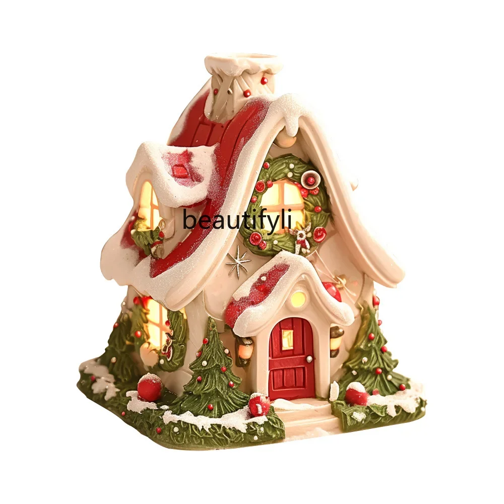 Christmas Snow House Resin Ornament Home Aromatherapy Burner Festive Atmosphere Ornament Gift