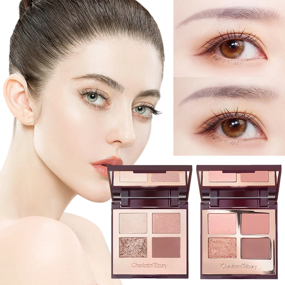 5.2g 4 Colors Eye Shadow with Makeup Mirror Pearlescent Glitter Shimmer Eye Shadow Rose Gold Bigger Brighter Eyes Shadow