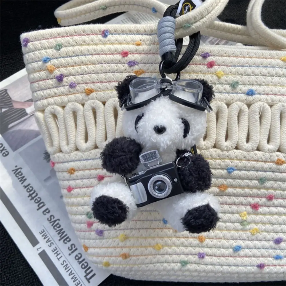 With Glasses Pilot Bear Keychain Animals Camera Panda Plush Doll Keychain Stuffed Cute Bear Doll Bag Pendant Car Keyring