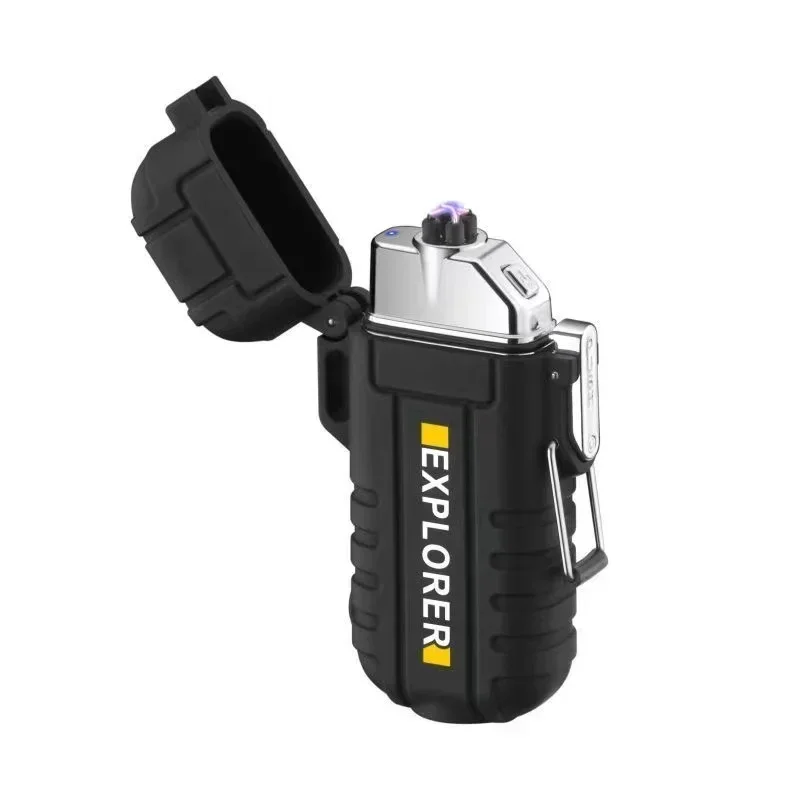 Waterproof Plasma Lighter with flashlight Custom Windproof Arc Lighter Outdoor Usb Lighter Survival Whistle and Lanyard