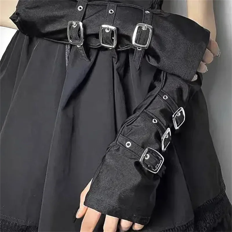 Accessori gotici Y2k Glovers Punk Metal Buckle guanti senza dita scena di Halloween Emo Cuff Fashion Anime accessori guanti