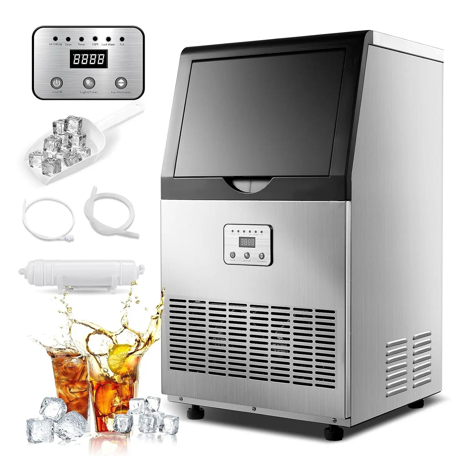 Commercial Ice Maker 100lbs/24H Ice Maker Machine, Auto Self-Cleaning, LED Digital Display, Blue Light, Under, Customized