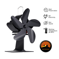 5 Blades Heat Powered Stove Fan Black Fireplace Fan Log Wood Burner Eco Quiet Fan Home Winter Heater Efficient Heat Distribution