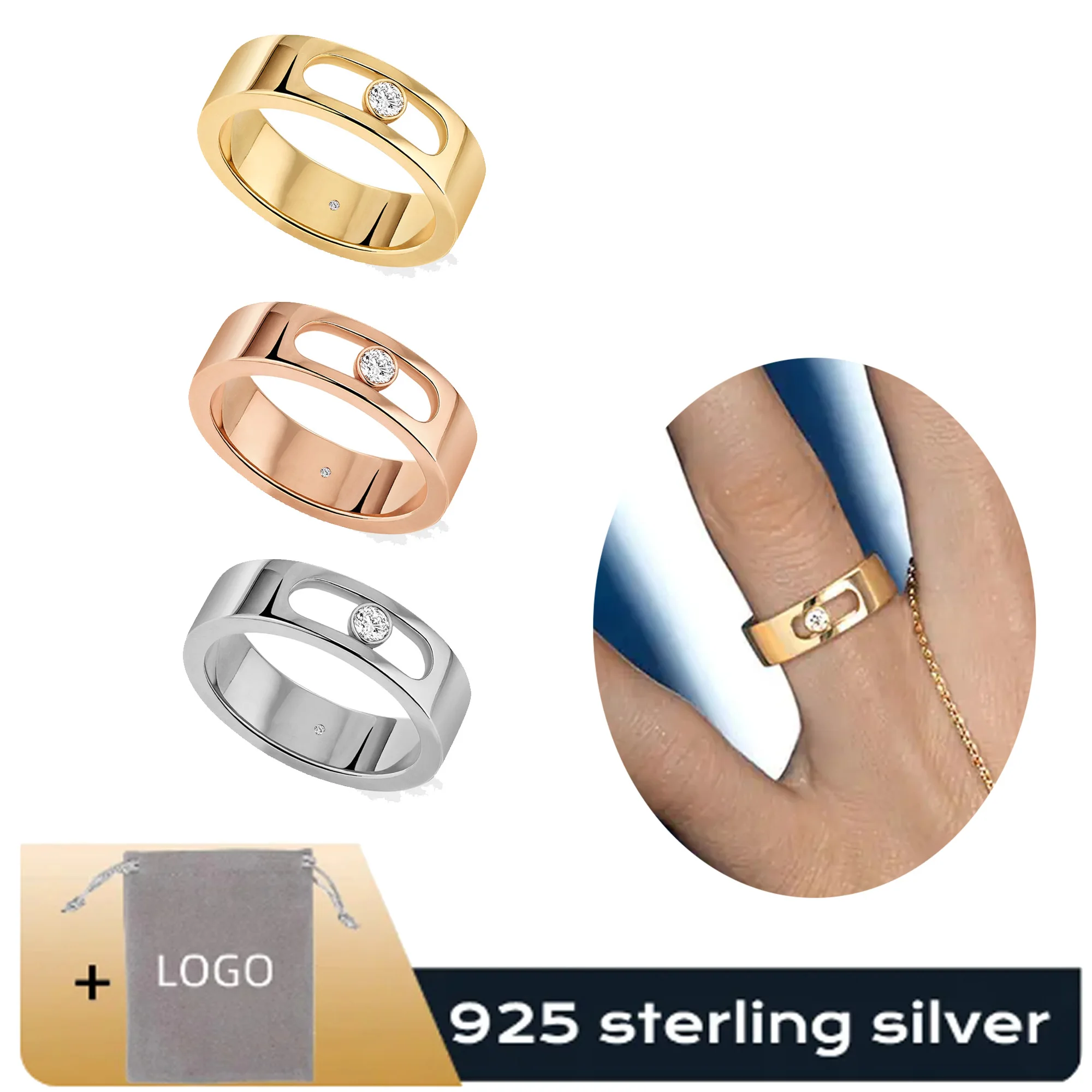 

Fashionable Messik - Home Pure Silver S925 Elegant MOVE JOAILLERIE Series Classic Exquisite Diamond Set Wedding Ring