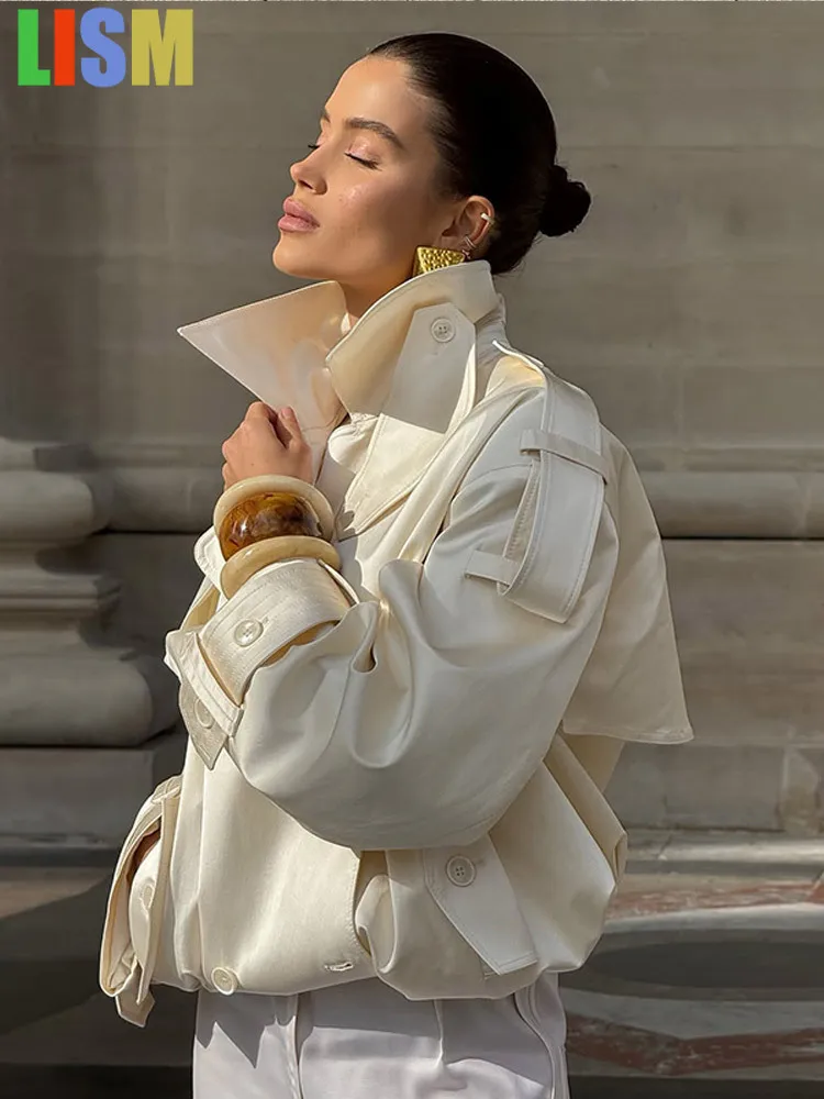 

LISM элегантные укороченные плащи женские 2025 шнуровка с лацканами и v-образным вырезом ветровки куртки уличная повседневная офисная женская верхняя одежда