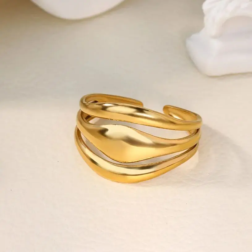 Fashion Geometric Toe Rings for Women Gold Color Stainless Steel Wavy Adjustable Ring Aesthetic Party Trendy Jewelry Gift view 2