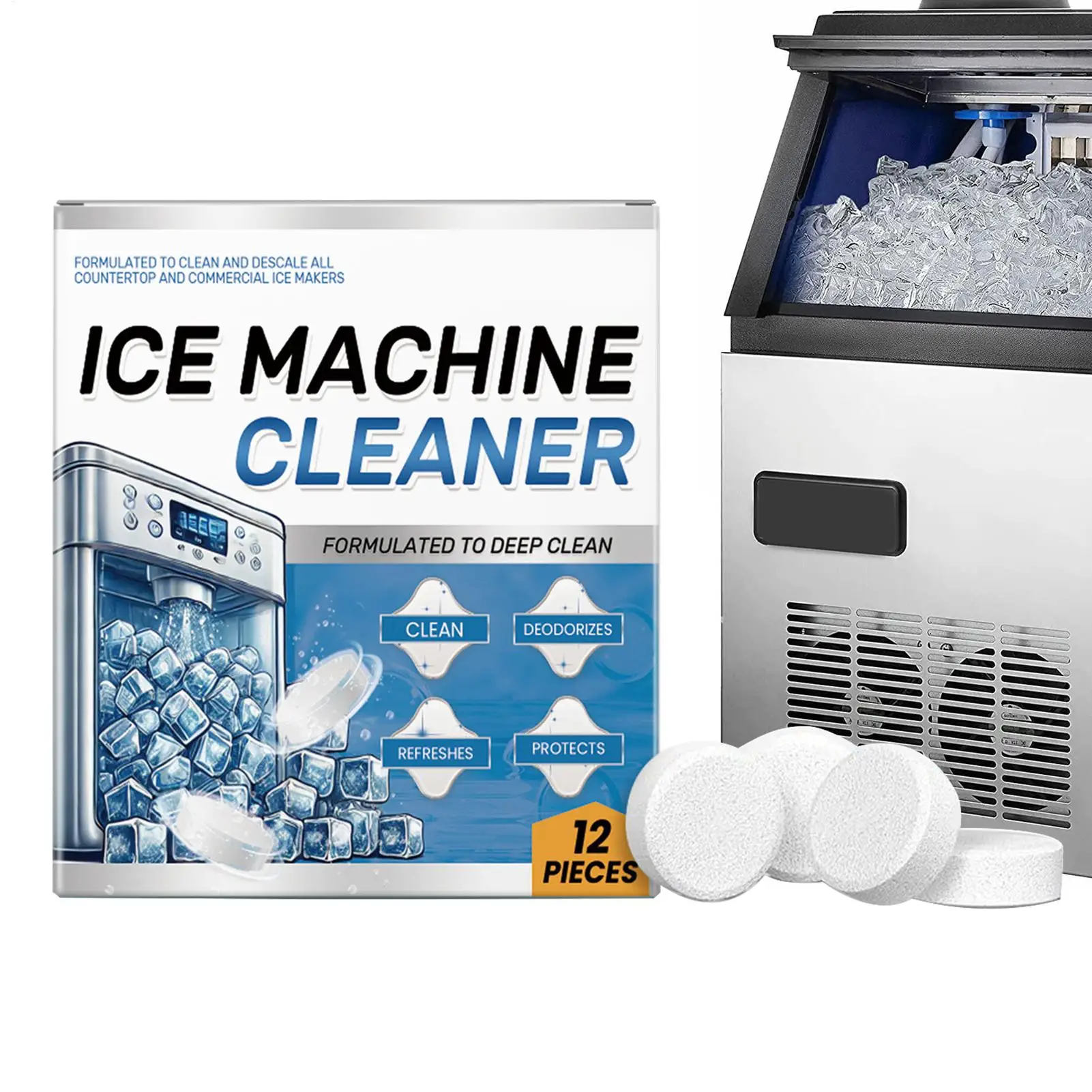 Ice Machine Cleaner Ice Making Machine Deodorizing Cleaning Tablets 12 Gentle Stain Removal Tablets Small Appliance Parts &