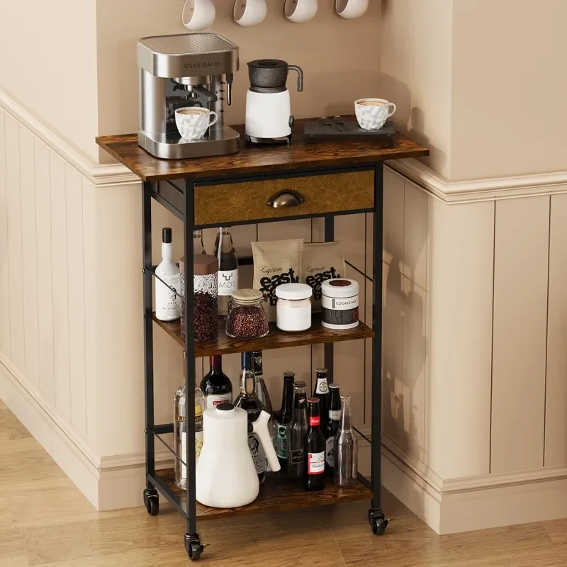 

Coffee Bar Stand Station Cart with Storage Drawer Extended Worktop Coffee Table, Farmhouse Corner Bar Cabinet for Small Spaces