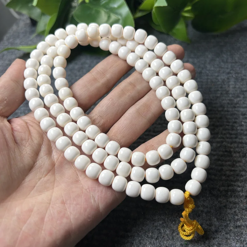 Natural bone horn vintage barrel , pig teeth and fangs, 108 beads, Buddhist bead bracelet, straight-cut deer h