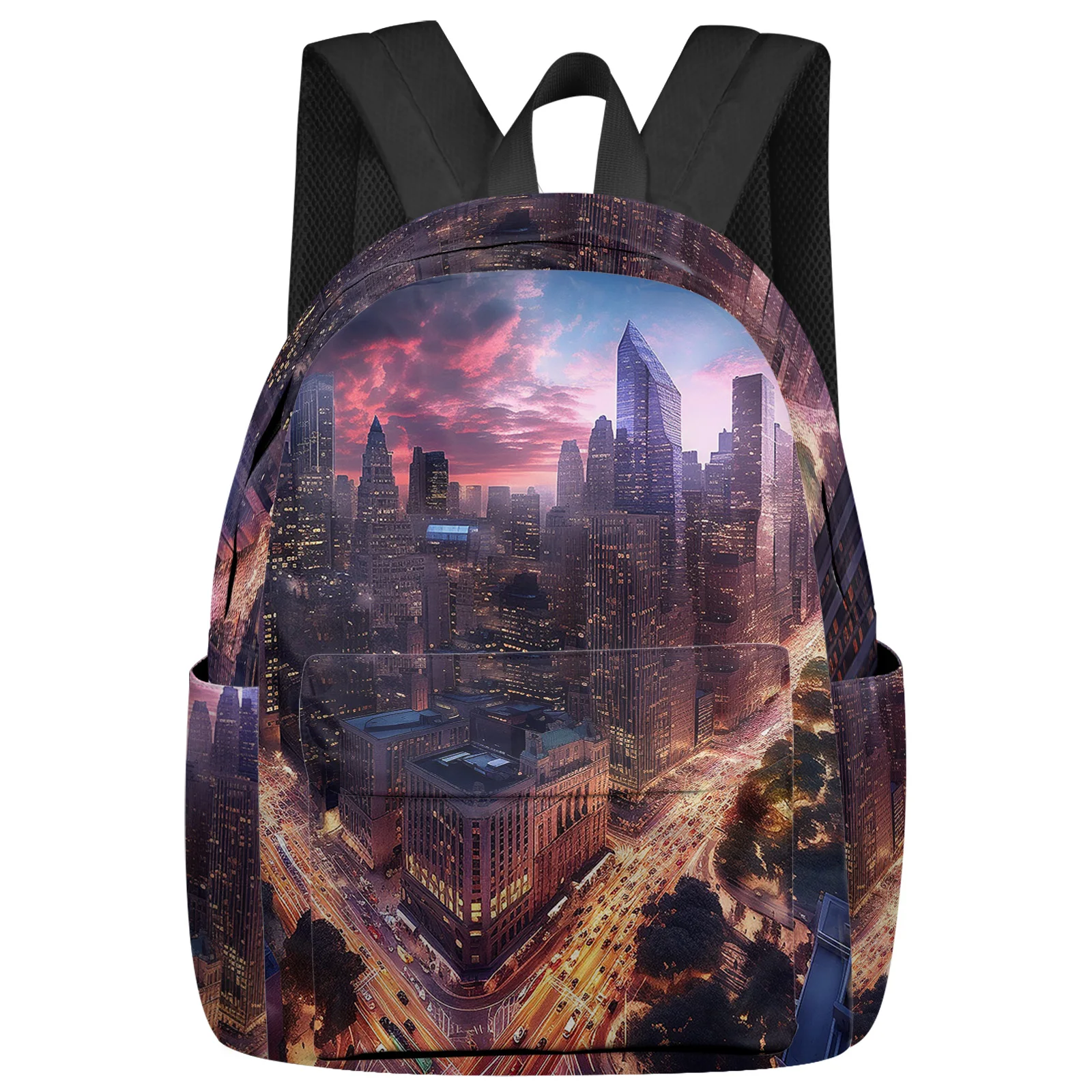 City Street Sky Gradient High Building Backpack School Bags for Teenagers Students Laptop Bag Women's Casual Travel Backpack