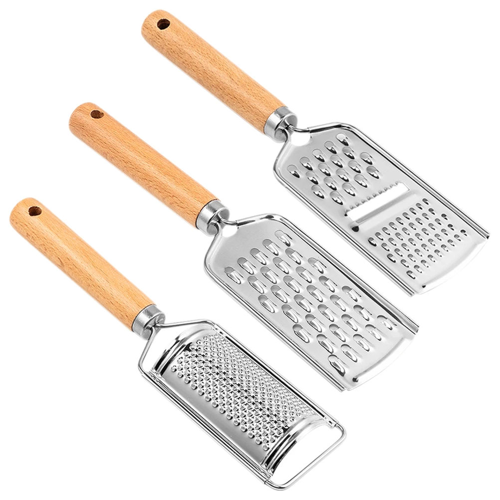 

3pcs Stainless Steel Wood Handle Potato Grater Multi Function Kitchen Tool Vegetable Slicer Food Processor Easy Clean