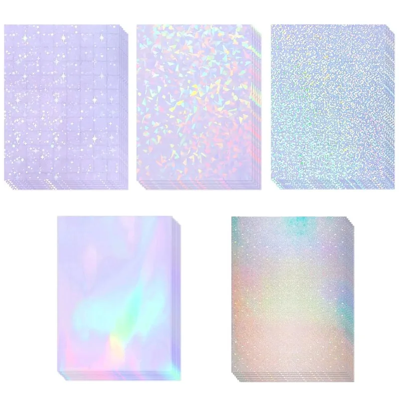 20 Sheets Holographic Sticker Paper A4 Clear Vinyl Self Adhesive Waterproof Transparent Laminating Sheets 11.7 x 8.3 Inch 5 Styl