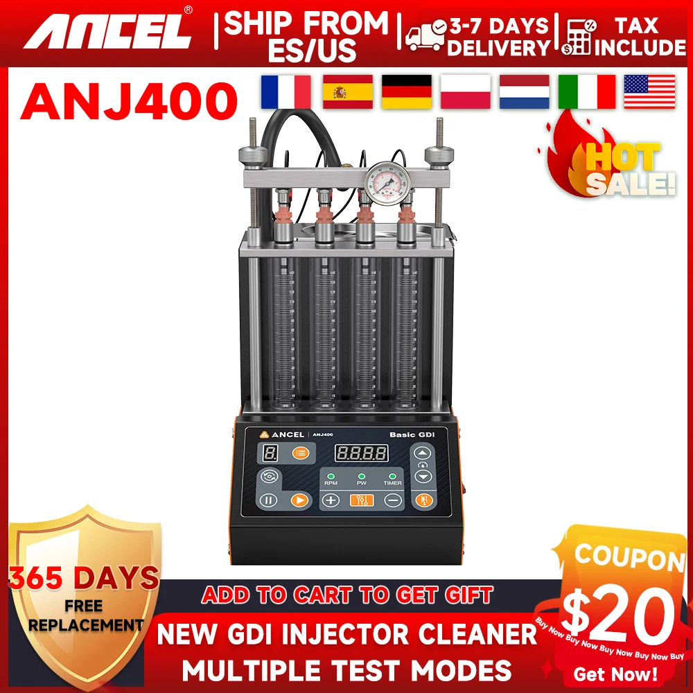 

ANCEL ANJ400 GDI Injector Cleaner & Tester 4 Cylinders Original Car Fuel Injector Tester Cleaning machine Motorcycle Fuel Inject