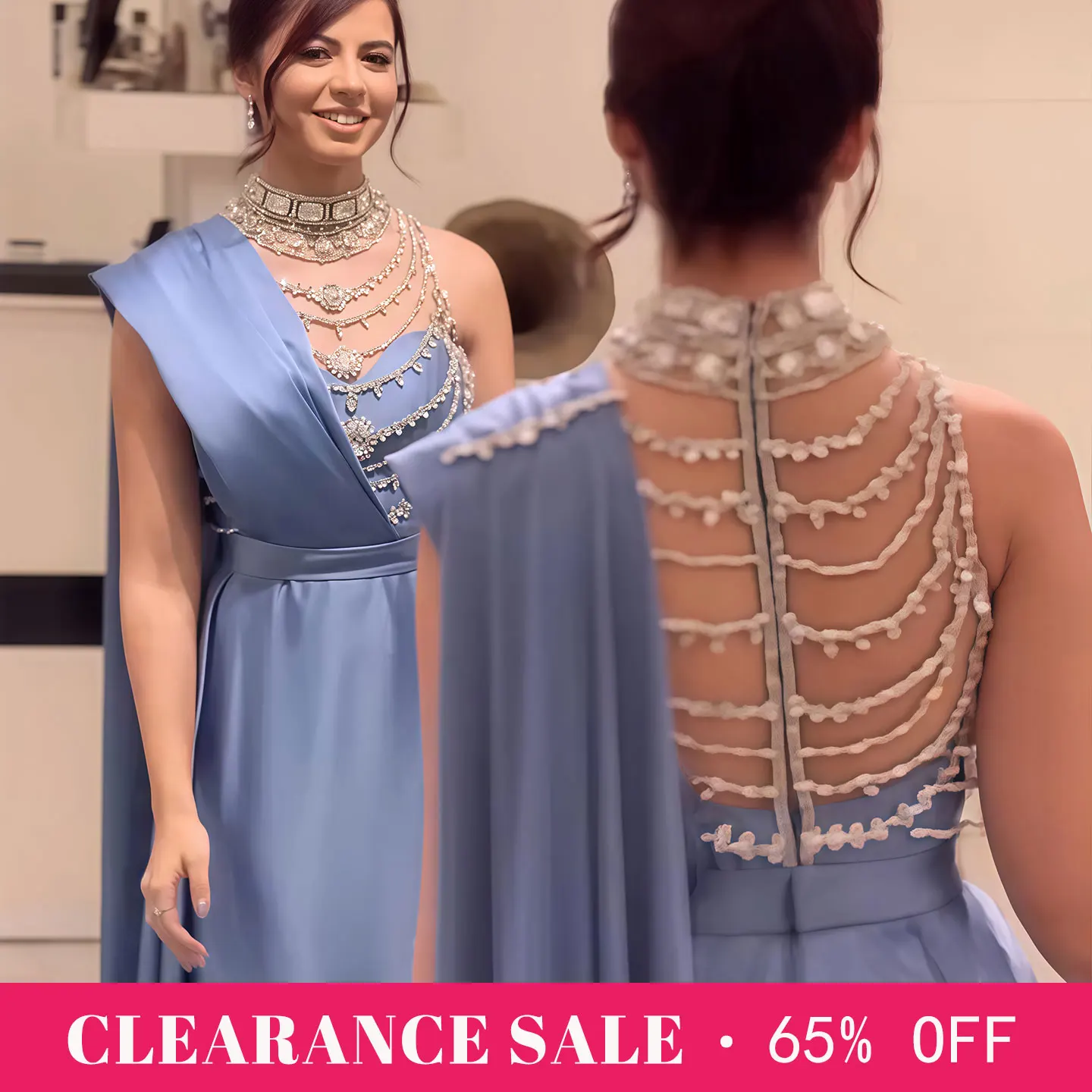 Sharon Sharon Said Super Discounts on Clearance Luxury Blue Crystal One Shoulder High Neck Evening Dress Women Party Formal Gowns SS300 - Aliexpress Deal