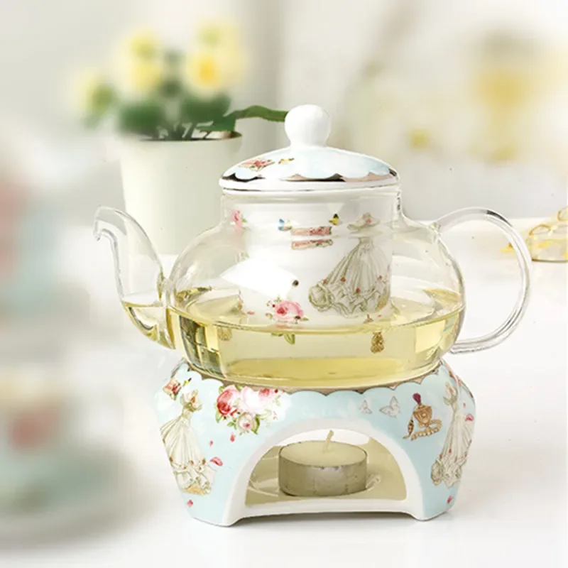 Creative Teaware Glass Teapot, Ceramic Tea Warmer, Stove Suit, Heat-resisting Water Kettle, European Afternoon Tea Drinkware