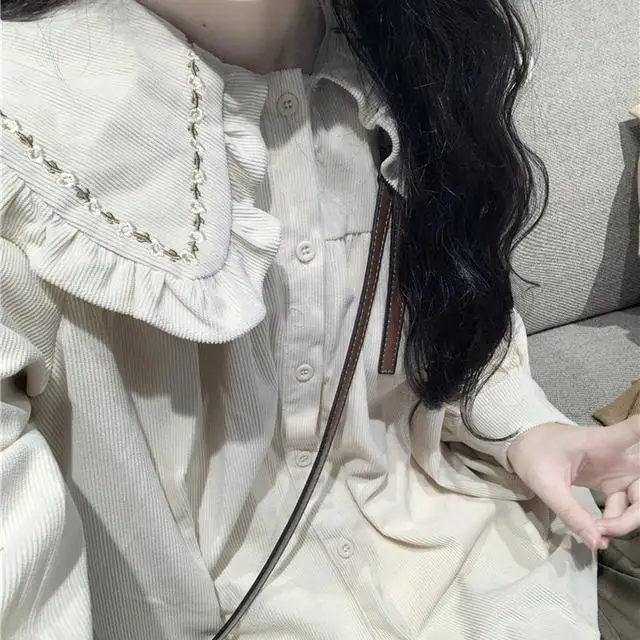 

Long Sleeve Shirts Womens Satin Button Down Tops Polka Dot Lantern Sleeves Feminine French Style Elegant Retro Autumn Wear