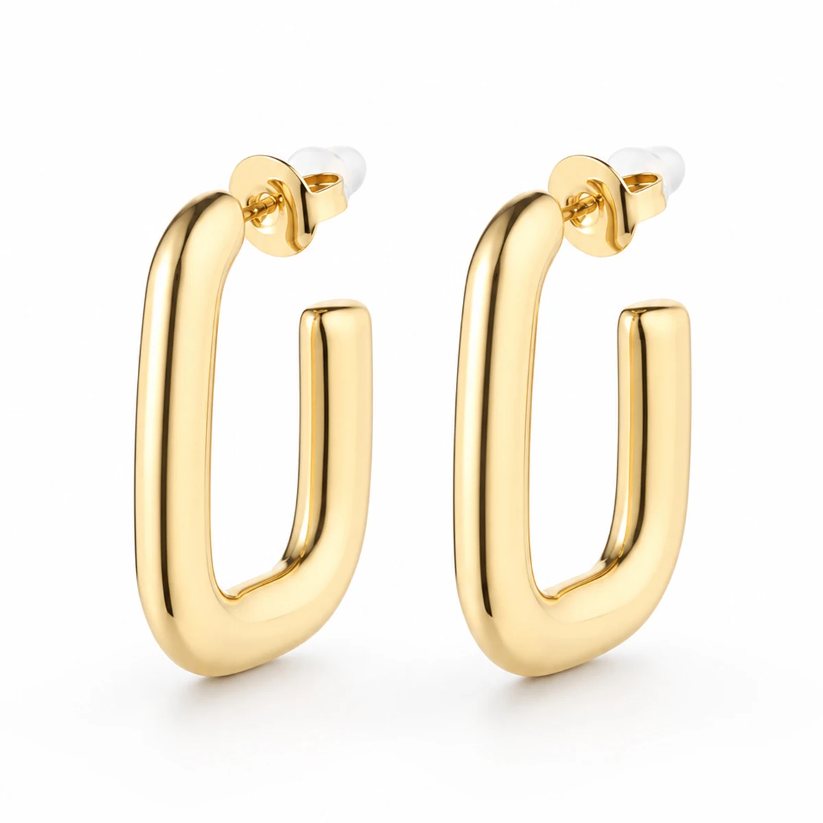 18K Gold Plated U Shaped Hoop Earrings Stainless Steel Chunky Rectangle Geometric Open Hoops Loop Earring Jewelry For Women