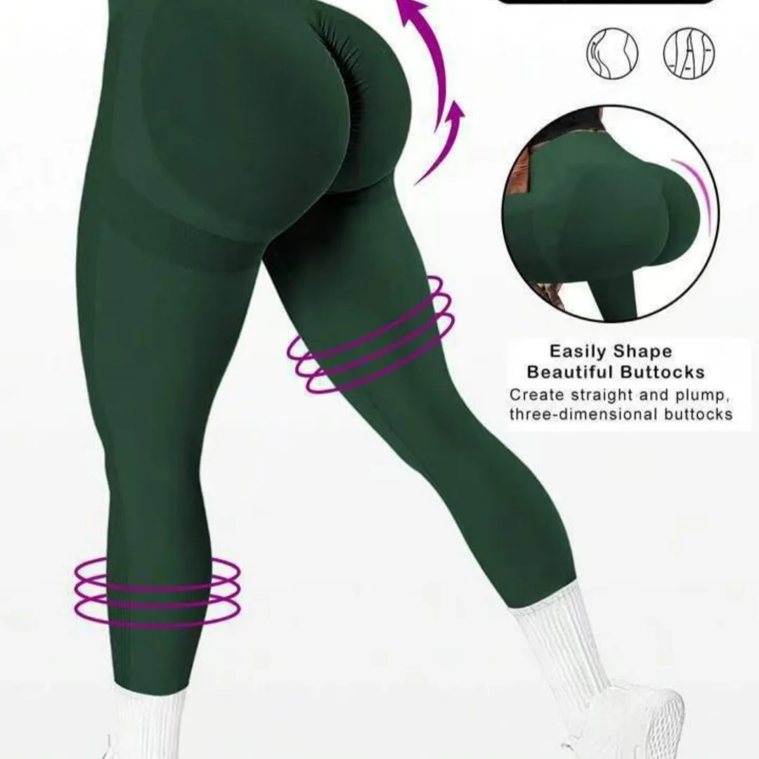 سراويل يوجا نسائية عالية الخصر بدون خياطة، خصر ضيق، رفع الورك، مرنة ضيقة، لون سادة، خصر عريض، سراويل رياضية #1