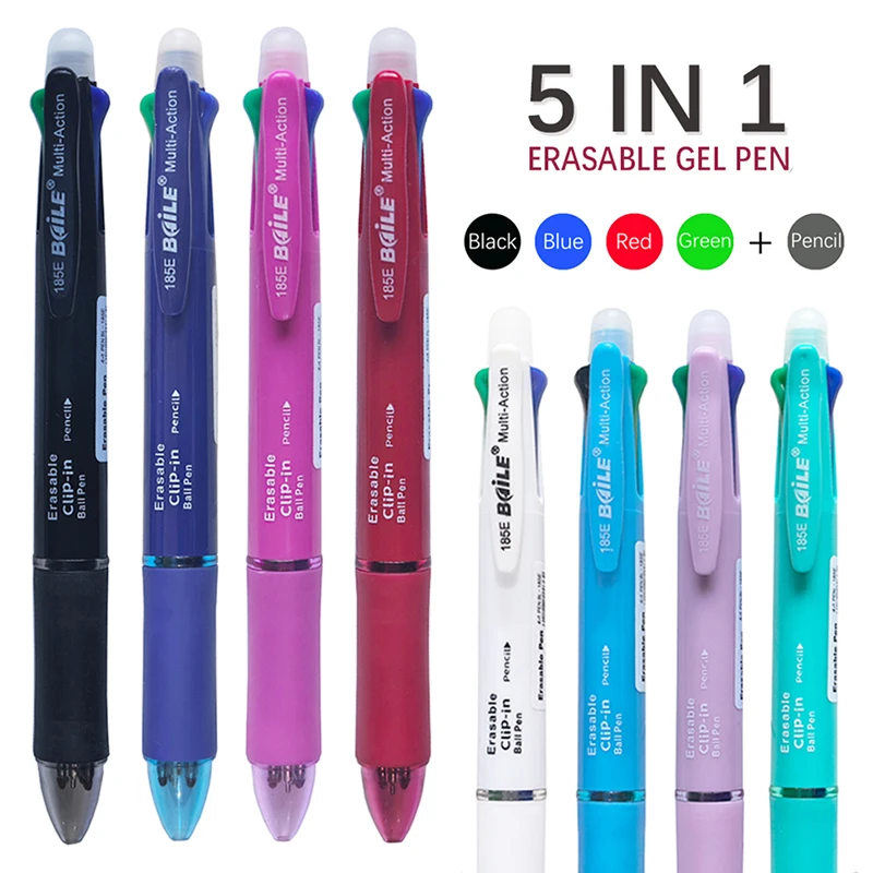 0.7mm Multi Colored Erasable Gel Pen 5 In 1 Blue Black Red Green Magic Ink 0.5mm Mechanical Pencil Kawaii Writing Stationery