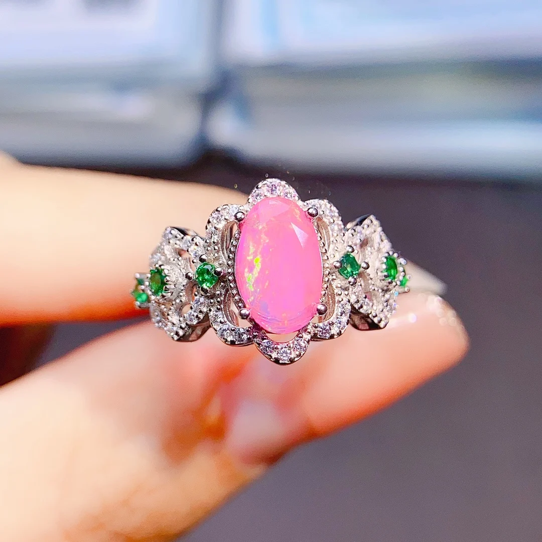 Vintage Pink Opal Engagement Ring Sterling Silver October Birthstone Ring Unique Opal Ring Birthday Gift For Women - view 2