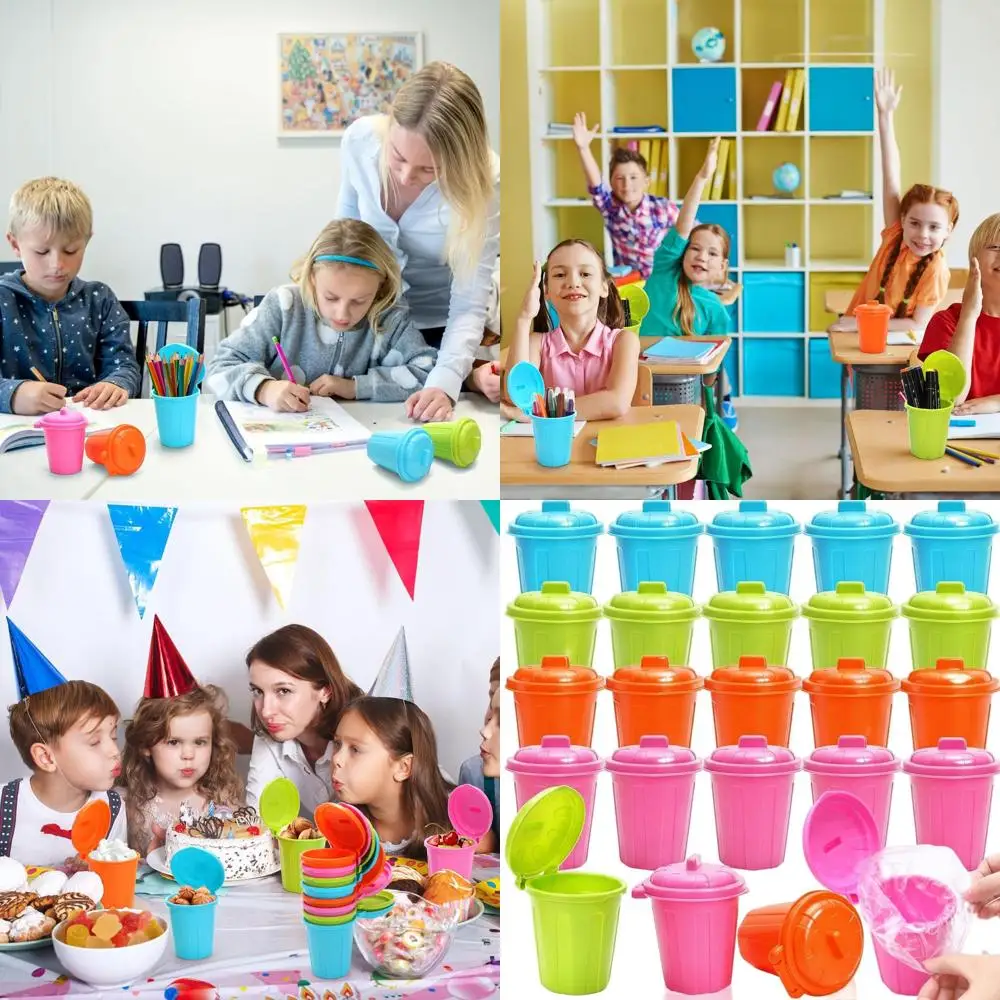 

Compact 10 Oz Desk Trash Bin with Lid, Mini Wastebasket for Home, Office, School, and Car in Assorted Colors