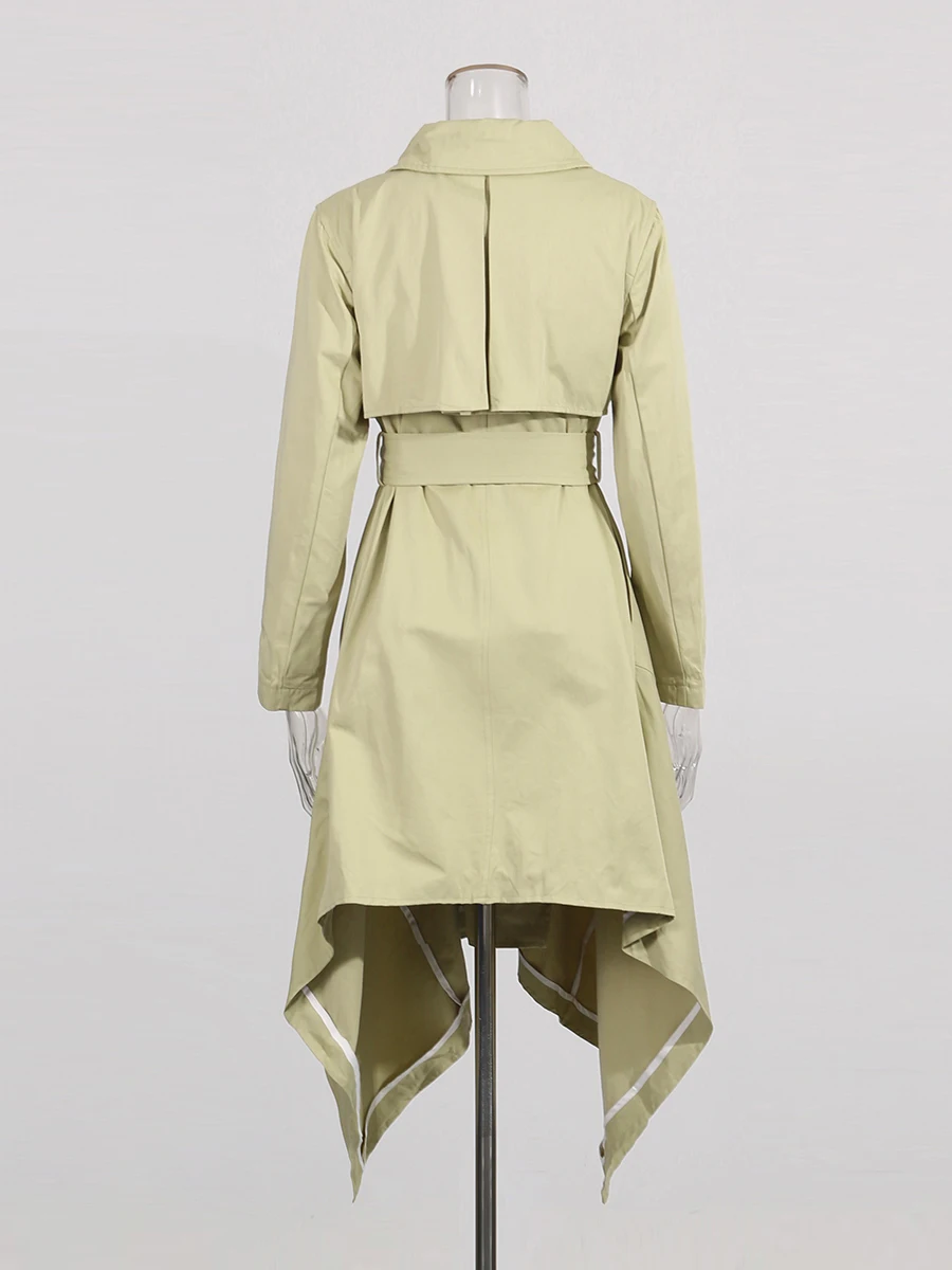 TWOTWINSTYLE 여성용 단색 캐주얼 스플라이스 레이스업 트렌치, 라펠 긴팔, 하이웨이스트 패치워크 단추, 비대칭 여성 신제품