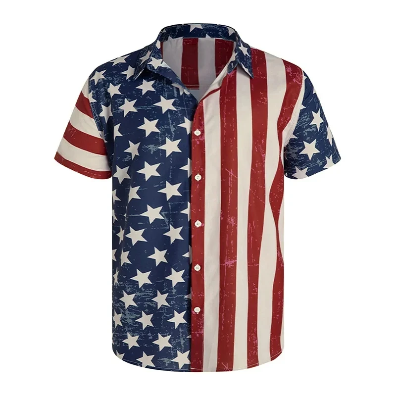 3D Imprimir camisas de praia havaianas para homens e mulheres, camisa de manga curta, tops, blusa, streetwear casual, EUA bandeira americana, moda rou
