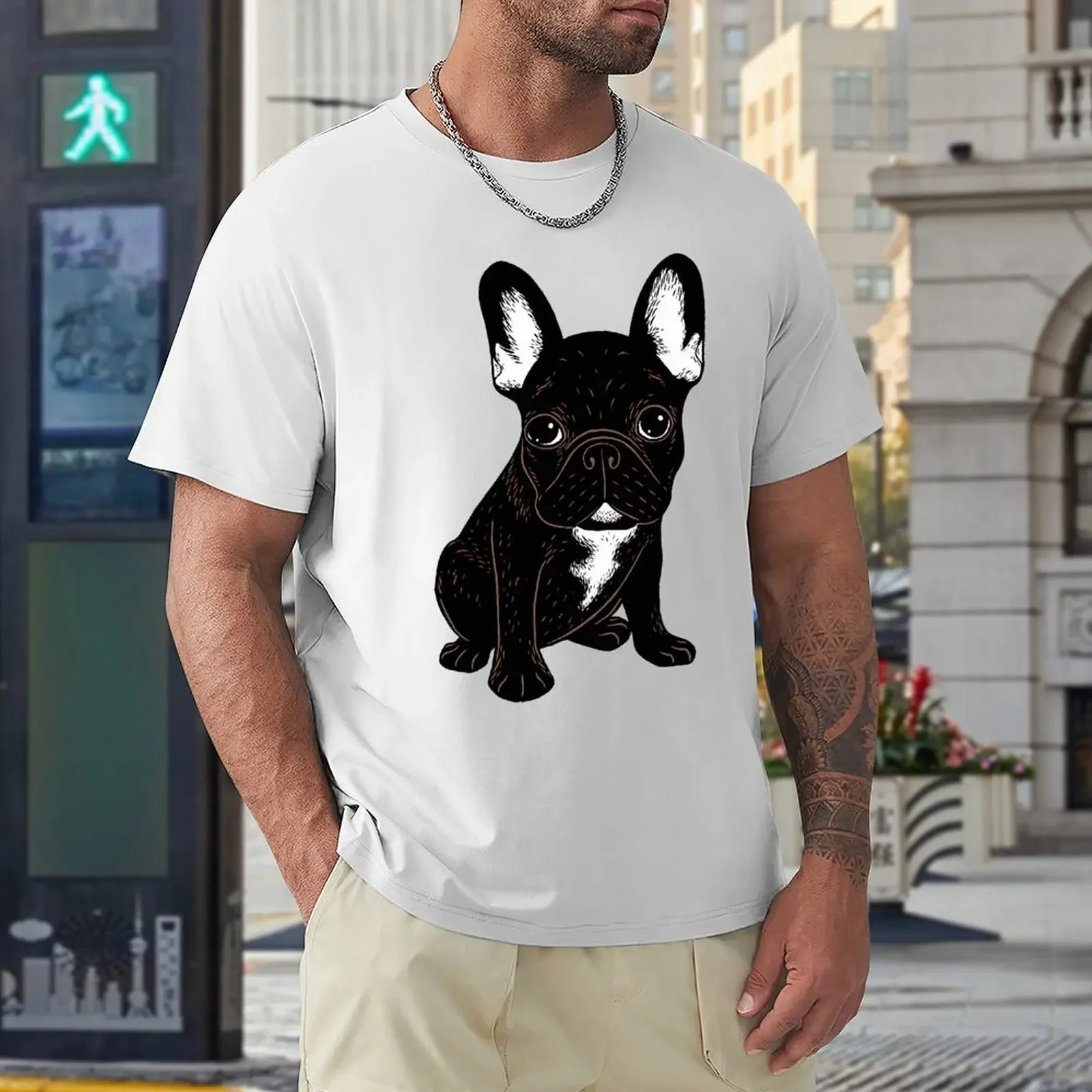 تي شيرت Brindle French Bulldog تي شيرت Harajuku بأكمام قصيرة تي شيرت 100% قطن برسومات تي شيرت علوية