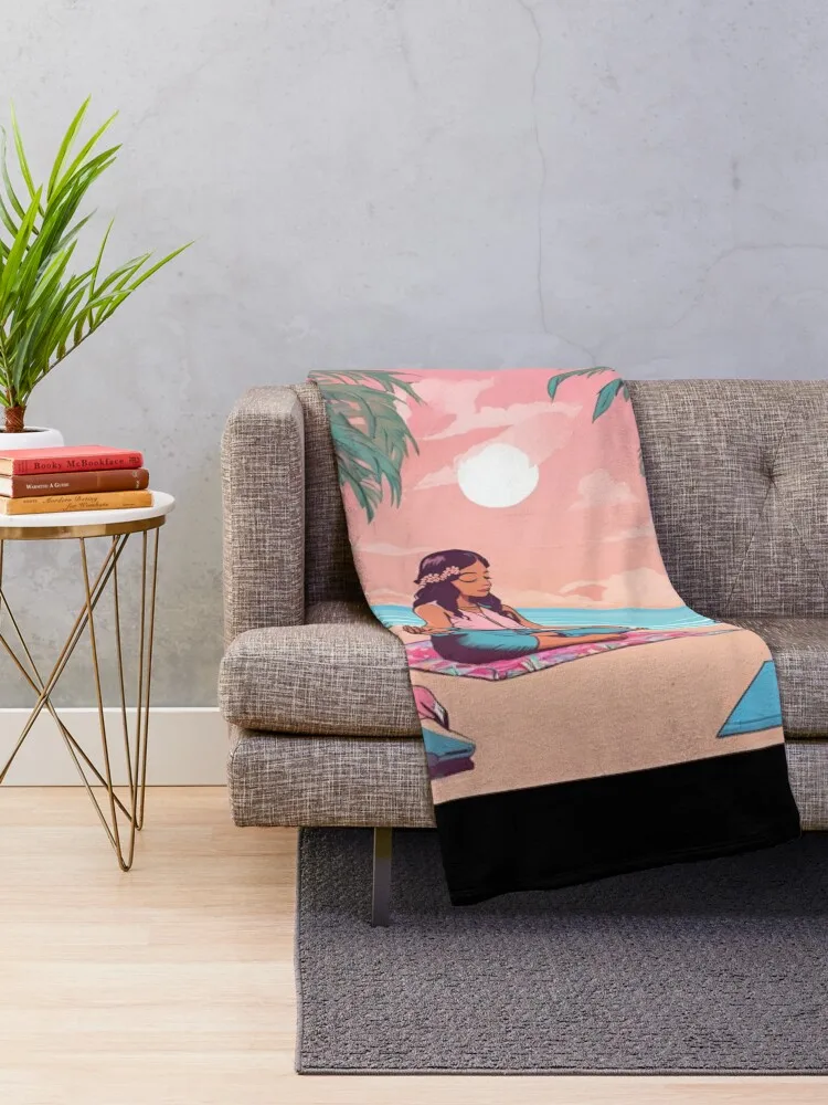 Pink Sky, Beach Meditation & Flamingo Tango Throw Blanket Decorative Sofa Beach Flannels Blankets