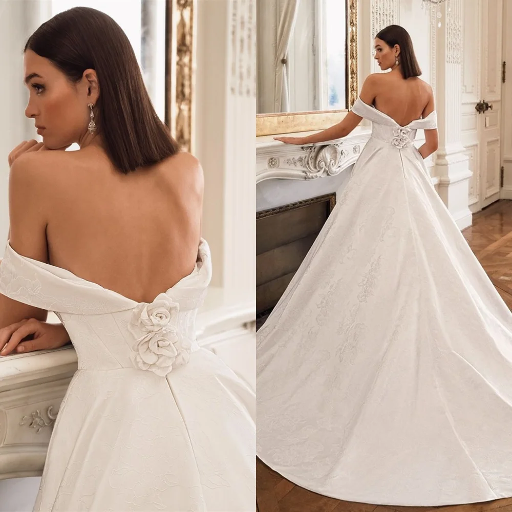 

Customized pure white Jersey Wedding Dress Elegant Strapless Cap Sleeve Bridal Party High Quality Zipper Back Bridal Gowns