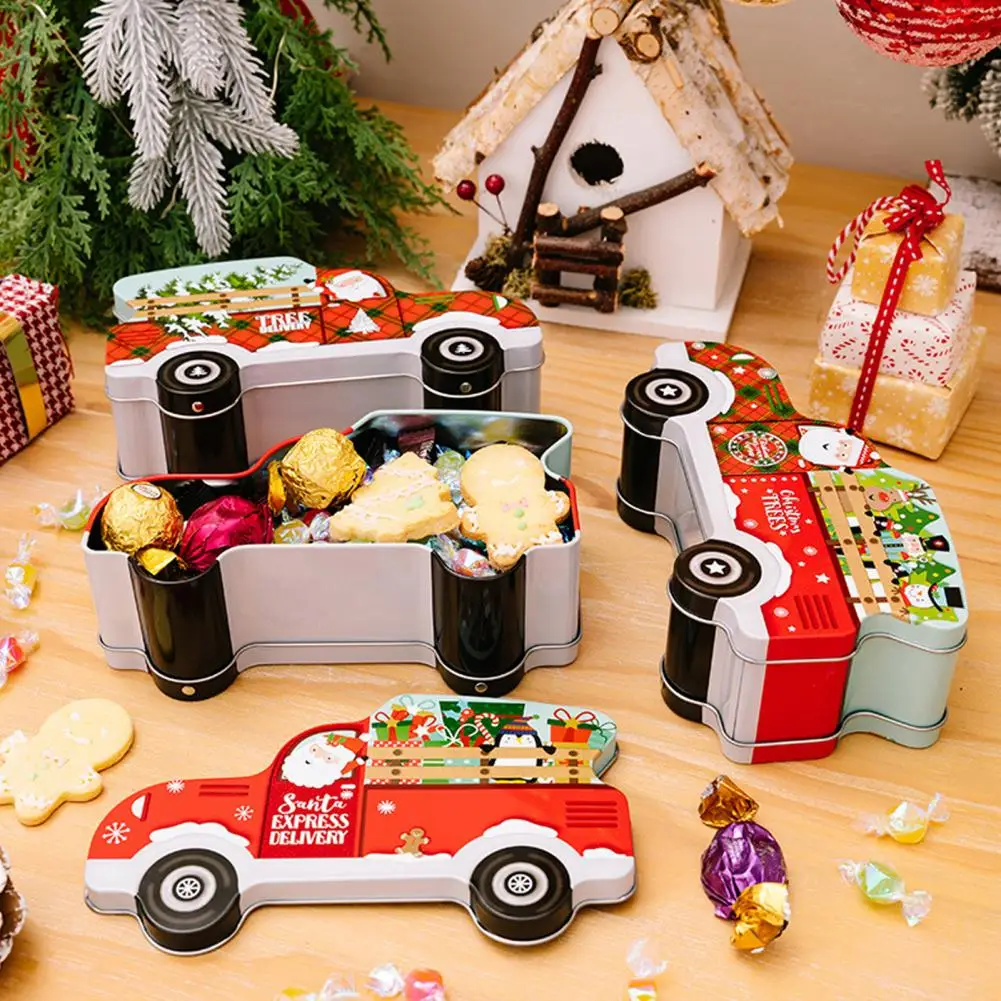 

Wrought Iron Christmas Box Decorative Candy Container for Christmas Festive Cartoon Car Candy Box Exquisite Christmas for Party