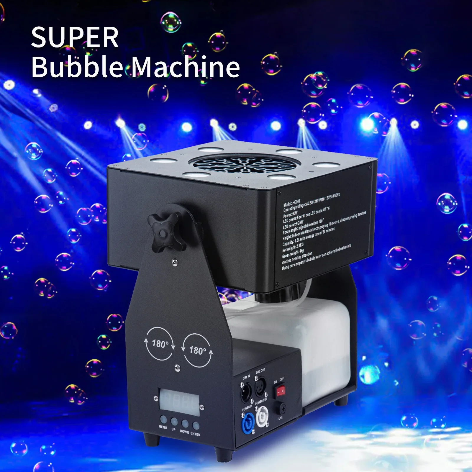 New Remote DMX Control RGBW Led Super Angle Adjustable Bubble Machine with 6*4w RGBW Led Light