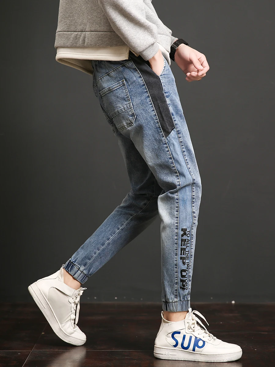 

Spring Autumn Men's Slim Fit Jeans Trendy Cuffed Casual Pants Korean Sle Versatile Nine Point Small Foot Loose Fit Jeans