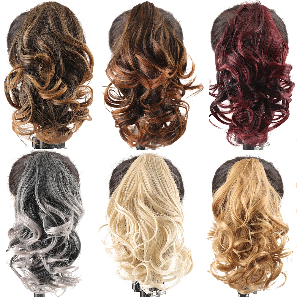 สังเคราะห์ Claw คลิปสั้นหางม้า Curly Pony Tail คลิปบนผมปลอมวิกผม House Pony Hairpiece สำหรับผู้หญิง