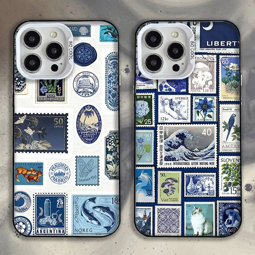 

Stamp Pattern Phone Case For iPhone 16,15,14,13,12,11,Pro,XS,Max,Plus,Mini,SE White Candy Matte Shockproof Cover