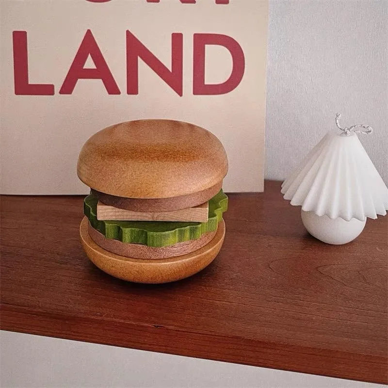 Creative Wooden Hamburger Coasters Set Stackable Multi-Functional Tea Mat Fruit Plate Fun Wood Desk Figurines Cute Home Decor