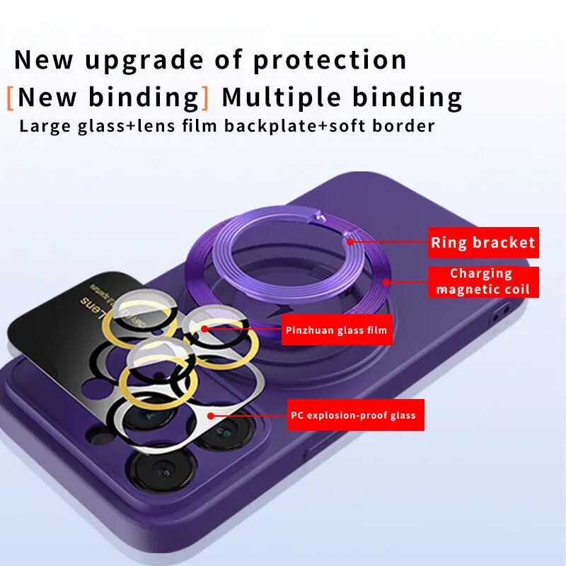 Large Window Full Camera Lens Protection Phone Case For iPhone 14 15 Plus 11 12 13 Pro Max Ring Bracket Magnetic Seismic Cover