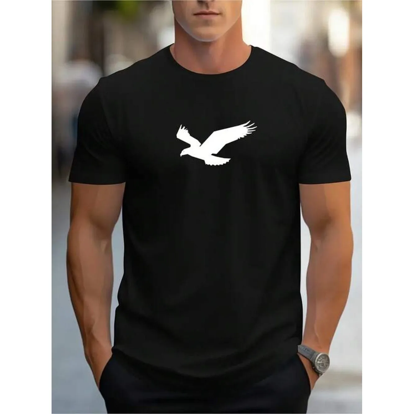 Slim-Fit Short-Sleeve T-Shirt With Classic Lettering Print Round Neck Casual Summer Attire Versatile For Layering Minimalist Elegant Casual Top For