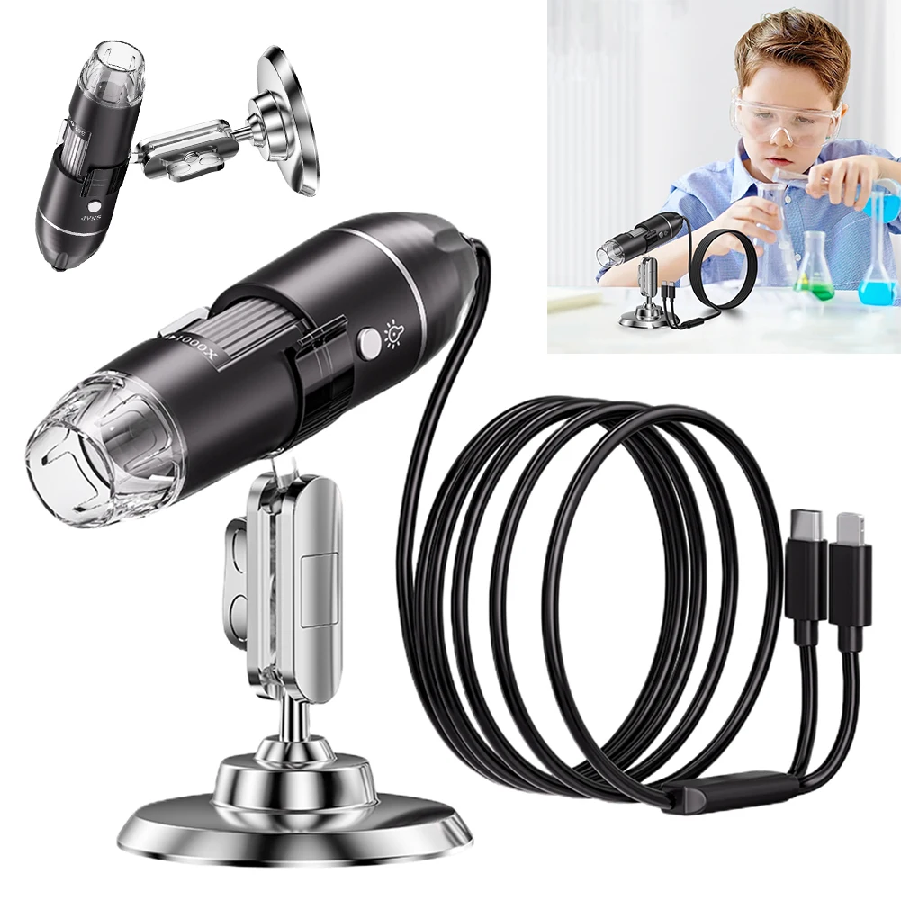 

Эндоскоп с 1600-кратным увеличением, 8 светодиодами, портативный электронный микроскоп со штативом для оценки ювелирных изделий, видео для IOS и Android