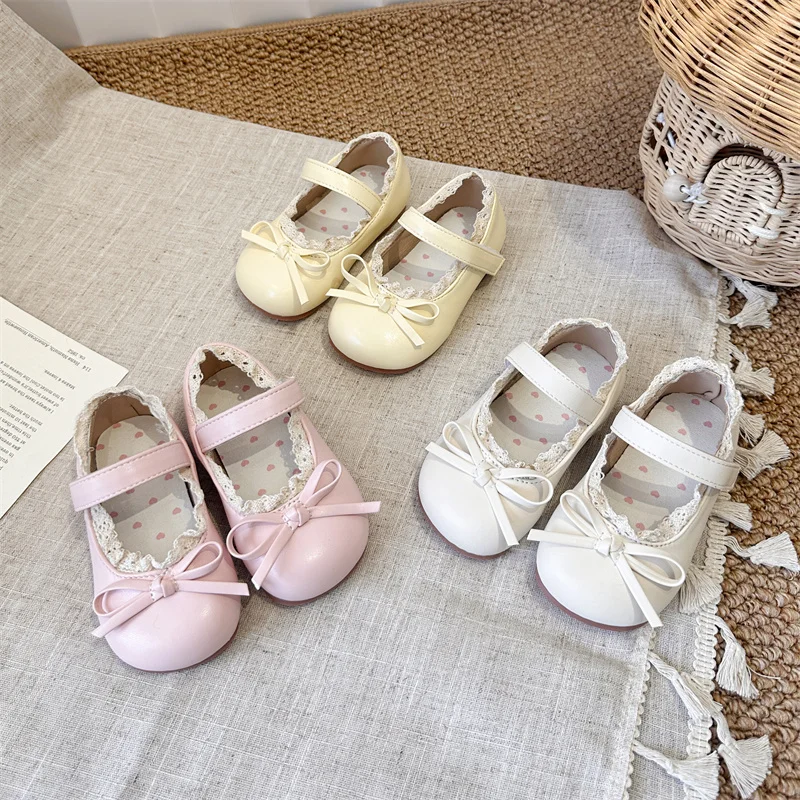 

Кожаная обувь для девочек, весна-осень 2023, новые элегантные модные детские туфли принцессы с бантом, элегантная детская обувь на плоской подошве