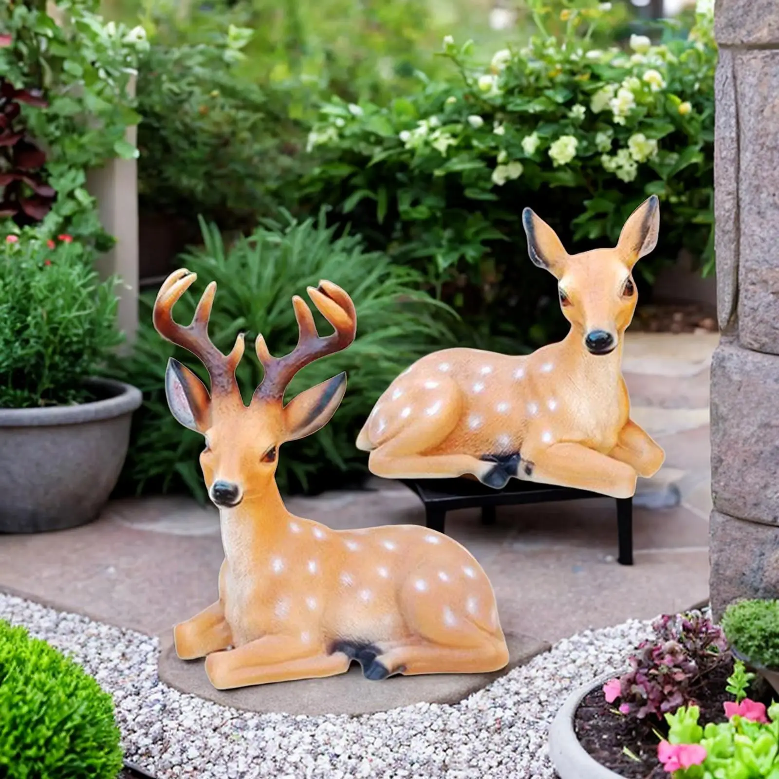 

2 Pieces Resin Deer Figurine Weatherproof for Gardening Gifts Lawn Backyard
