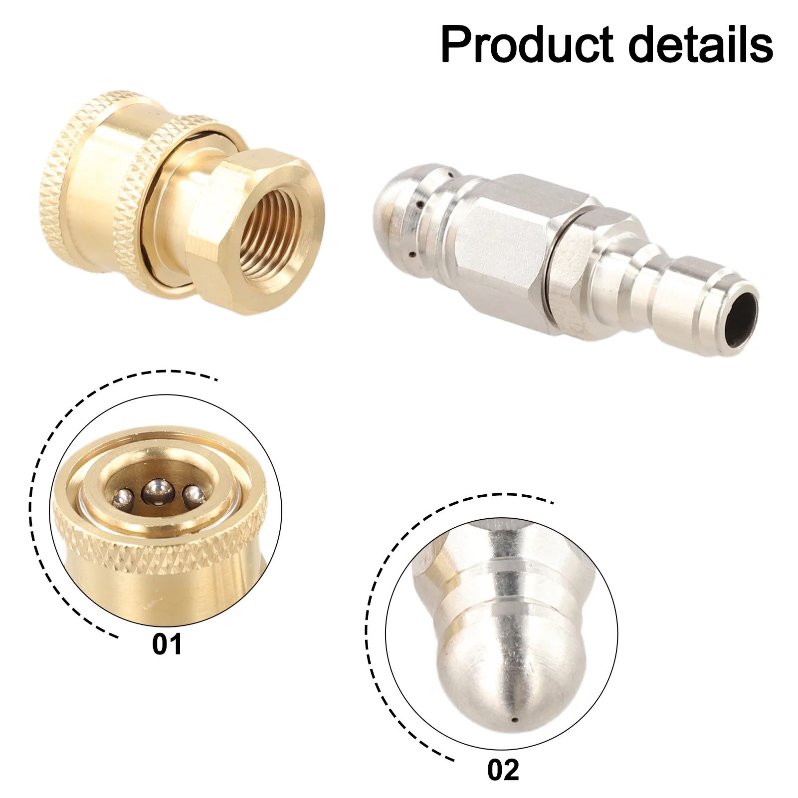 Silver Gold Sewer Nozzle 5000 PSI High Pressure Drain Cleaner For 1/4 Pressure Washer Hose Pipe Unclogging Accessories