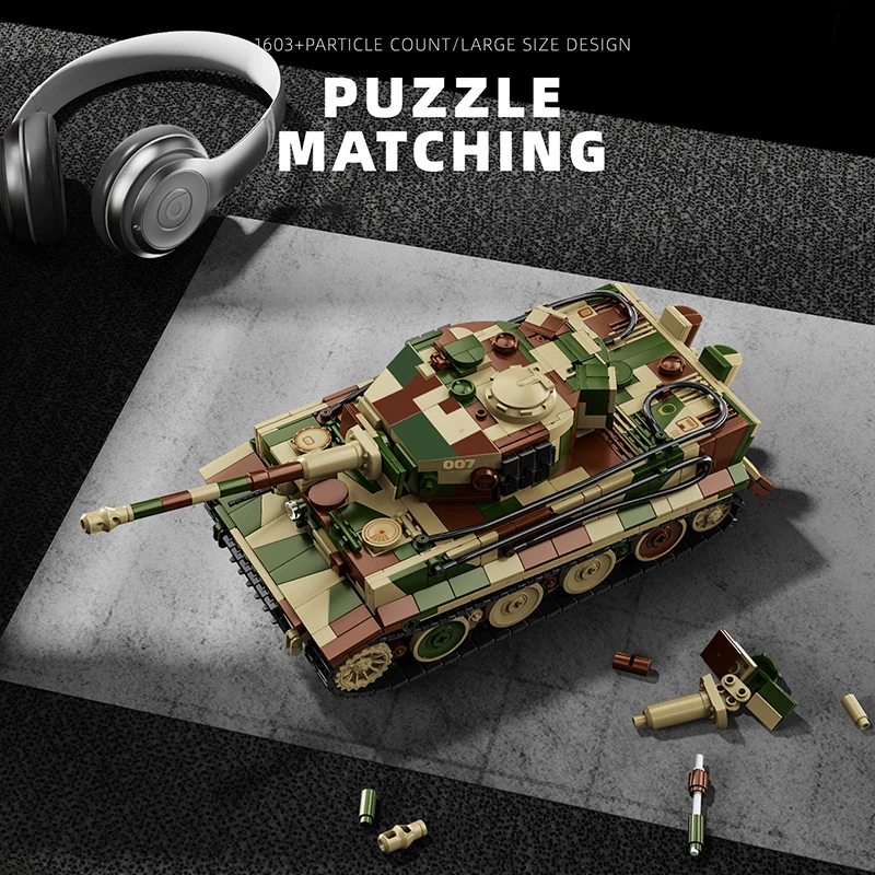 1:28 German Tiger Tank Building Blocks Set, DIY Military Model Bricks Toy, Collection Gift for Adults Christmas view 2
