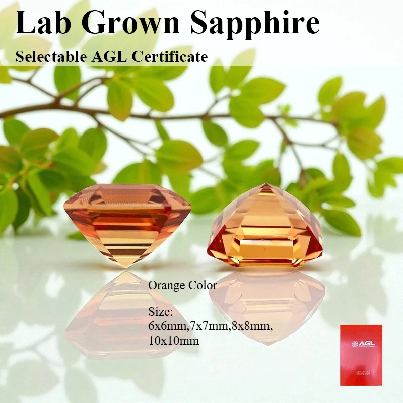 

Orange Color Lab Grown Sapphire Asscher Cut VVS1 Loose Gemstone for DIY Jewelry Making Materials Selectable AGLCertificate