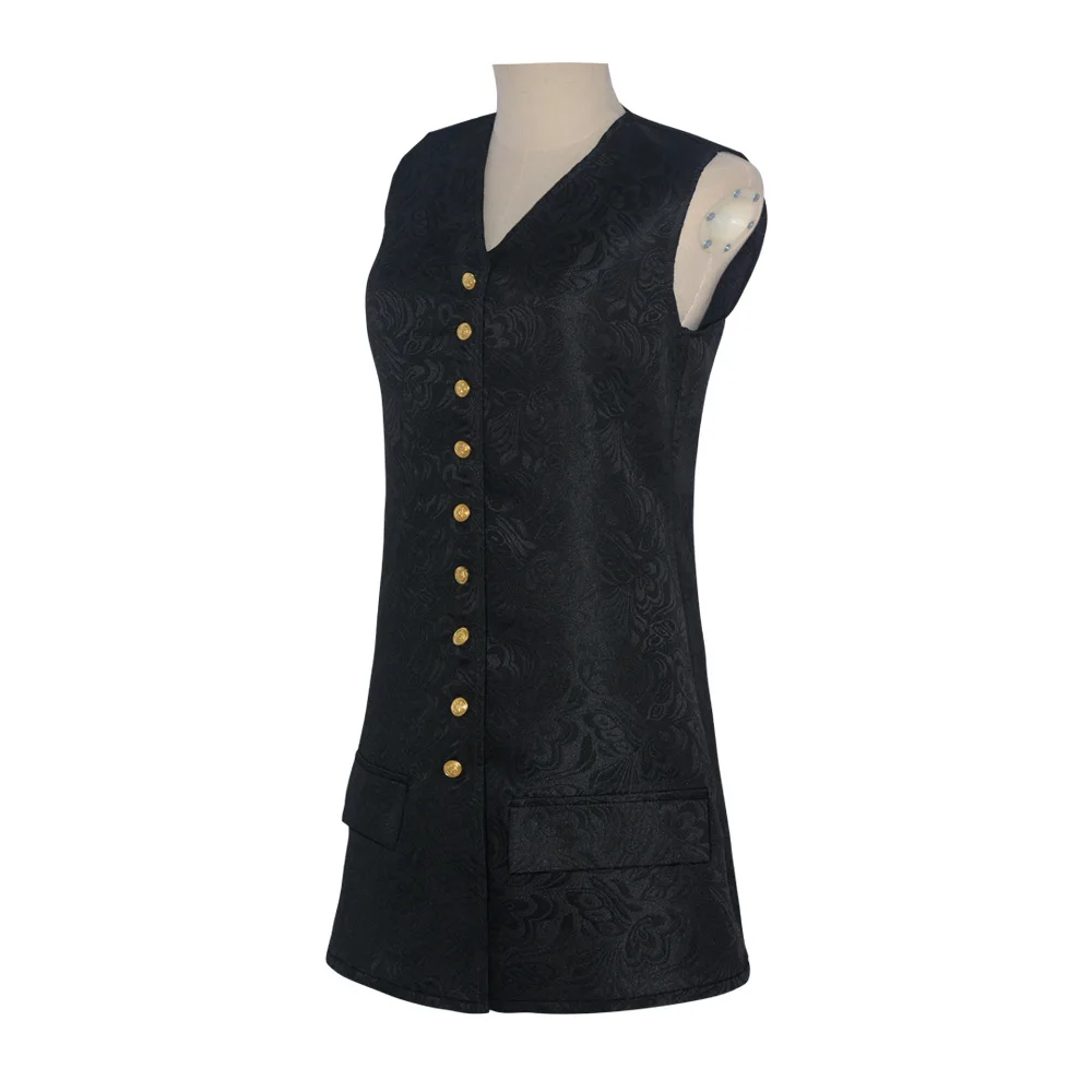 Gothic Steampunk Black Waistcoat Medieval Colonial Jacquard Breasted Vest Carnival Party Pirate Disguise Costume