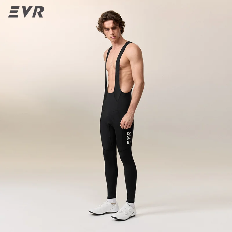 EVR heren winter thermische fleece fietsbroek met bretels, warme gevoerde fietsbroek, ademende racefiets MTB langeafstands fietsuitrusting