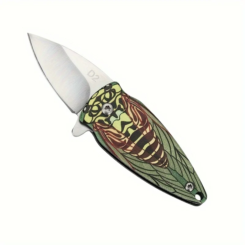 D2 Steel Mini Portable Knife Outdoor Wilderness Survival Folding Knife High Hardness Folding Knife Cicada shaped Small Knife