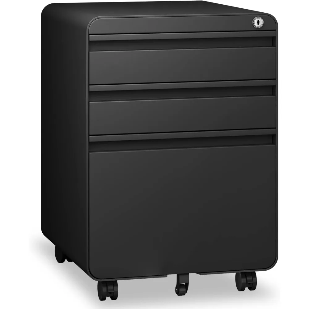 

3 Drawer File Cabinet, Metal Filing Cabinets with Lock Wheels, Anti-tilt Under Desk Design, Lockable Rolling Mobile File Cabinet