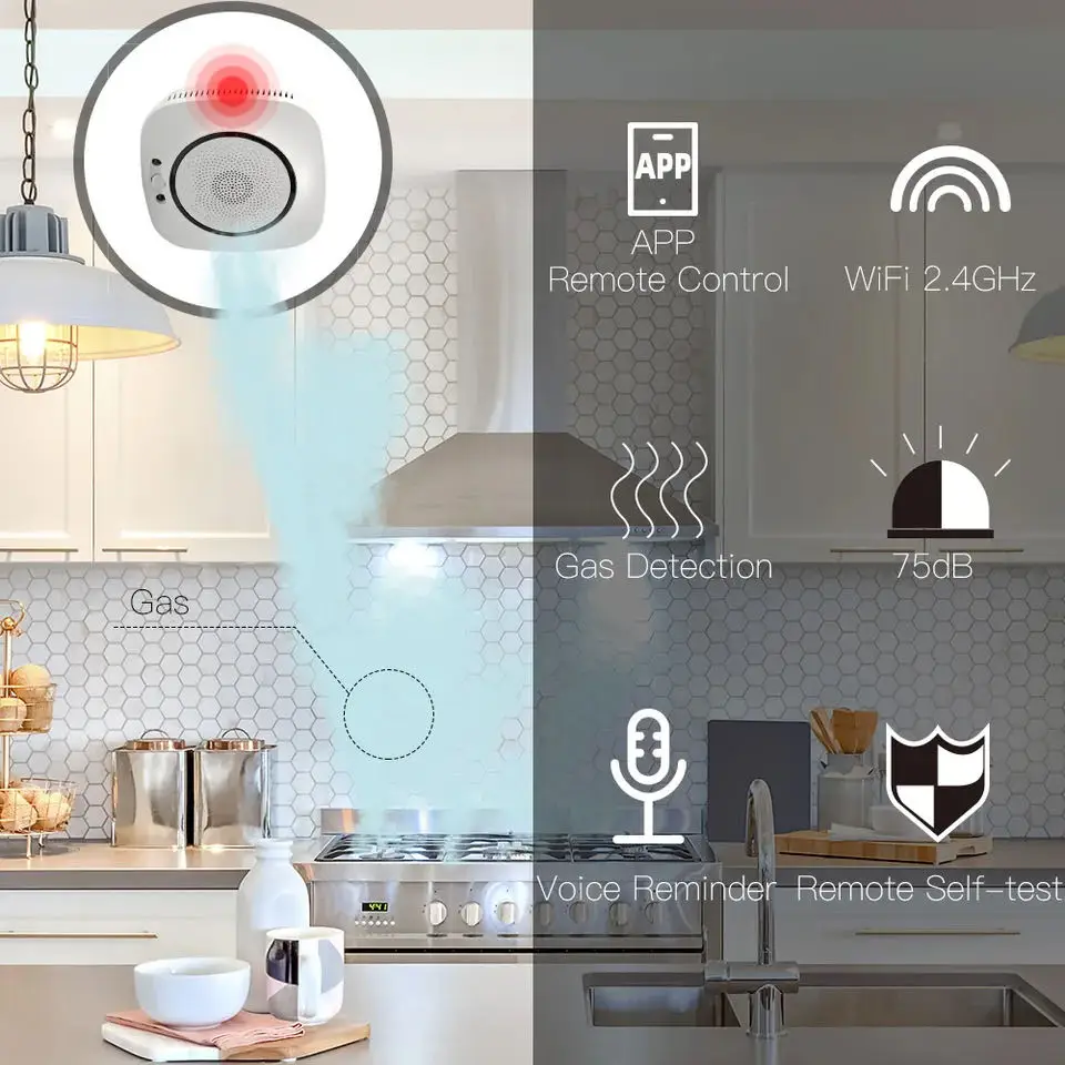 Smart Life Gas detektor Tuya Wireless Küche LPG Erdgas lecks ensor Smart life App Steuerung Arbeit mit Alexa Google Assistant – Detail 6