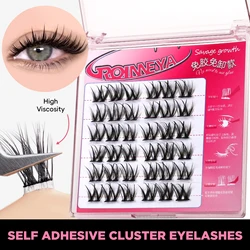 GROINNEYA Cluster Lashes Self Adhesive No Glue Individual Lashes Mixed Tray Natural Look Volume Lash Cluster Eyelashes Extension